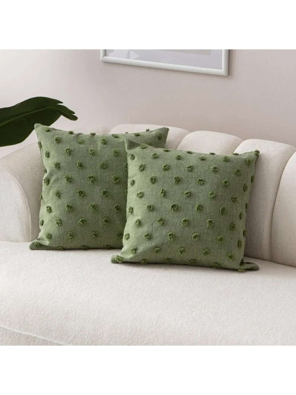 Olive Green Decorative Throw Pillow Covers 20x20 Set of 2 - Cotton Blend, Hidden